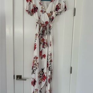 Miss Me Floral Maxi Dress - White with Magenta accent florals